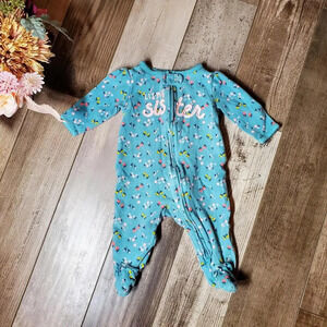 Carter's Baby Girls 100% Cotton Floral Little Sister Footed Sleeper Size 3M